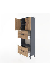 Arges Dolap 3 Raflı 2 Çekmeceli 2 Kapaklı 60x30x163 Antrasit-Çam