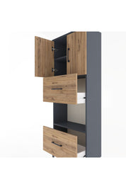 Arges Dolap 3 Raflı 2 Çekmeceli 2 Kapaklı 60x30x163 Antrasit-Çam
