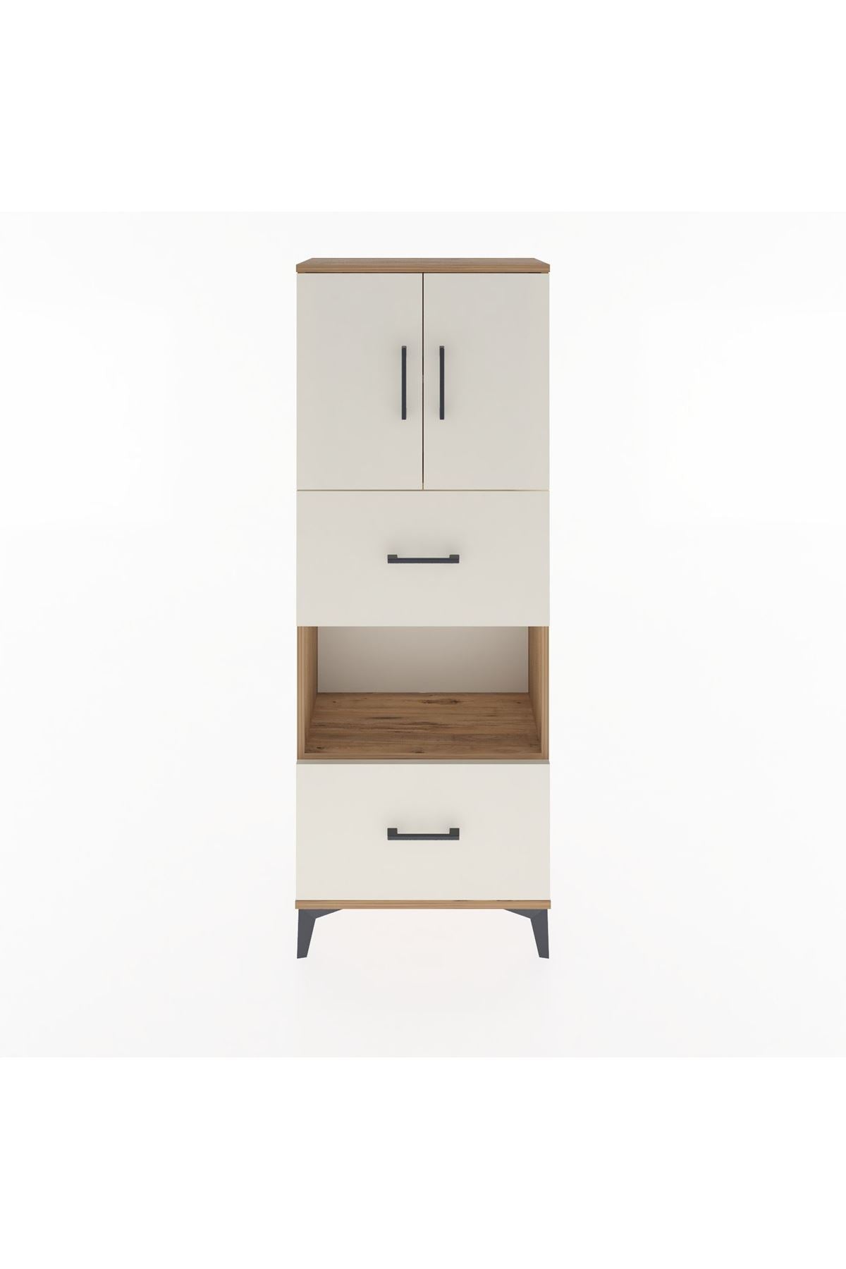 Arges Dolap 3 Raflı 2 Çekmeceli 2 Kapaklı 60x30x163 Çam-Aytaşı