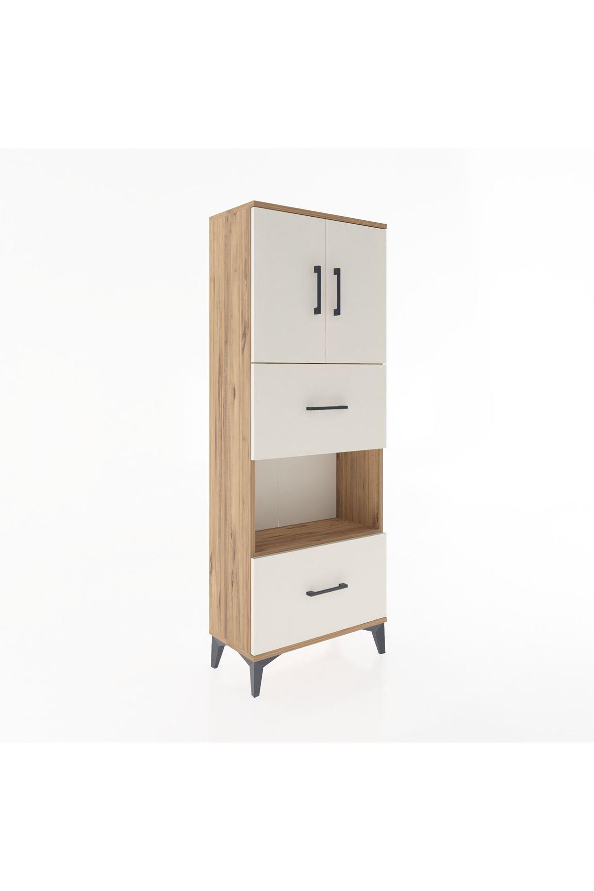 Arges Dolap 3 Raflı 2 Çekmeceli 2 Kapaklı 60x30x163 Çam-Aytaşı