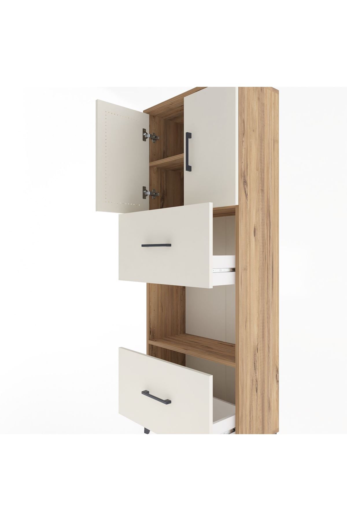 Arges Dolap 3 Raflı 2 Çekmeceli 2 Kapaklı 60x30x163 Çam-Aytaşı