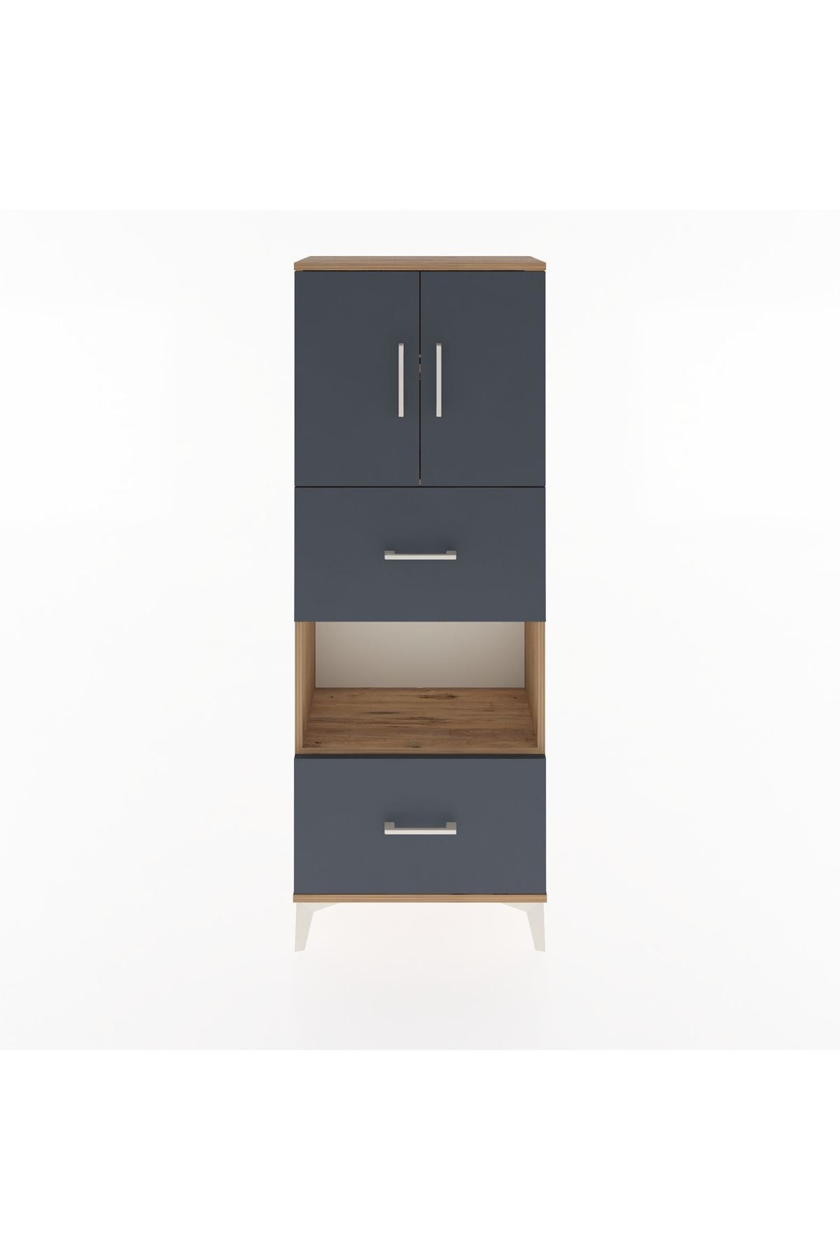 Arges Dolap 3 Raflı 2 Çekmeceli 2 Kapaklı 60x30x163 Çam-Antrasit