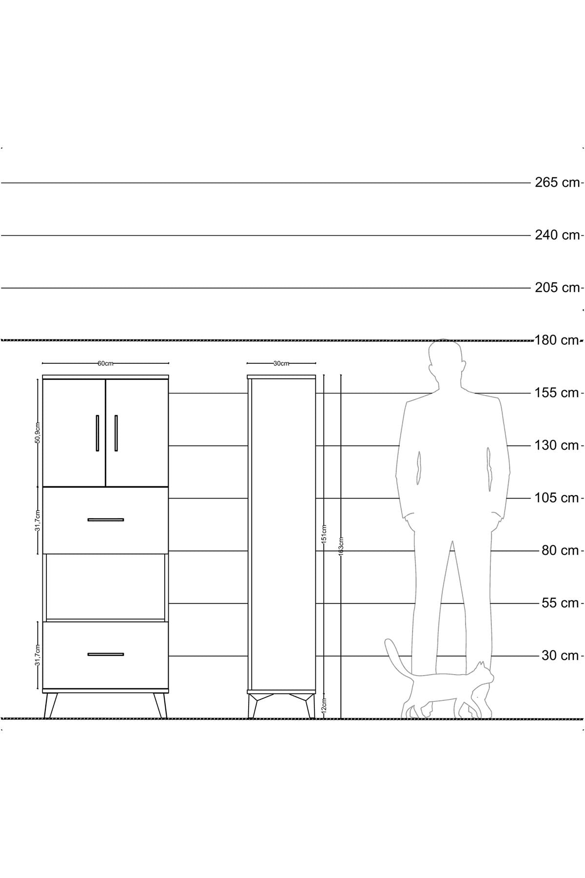 Arges Dolap 3 Raflı 2 Çekmeceli 2 Kapaklı 60x30x163 Çam-Aytaşı