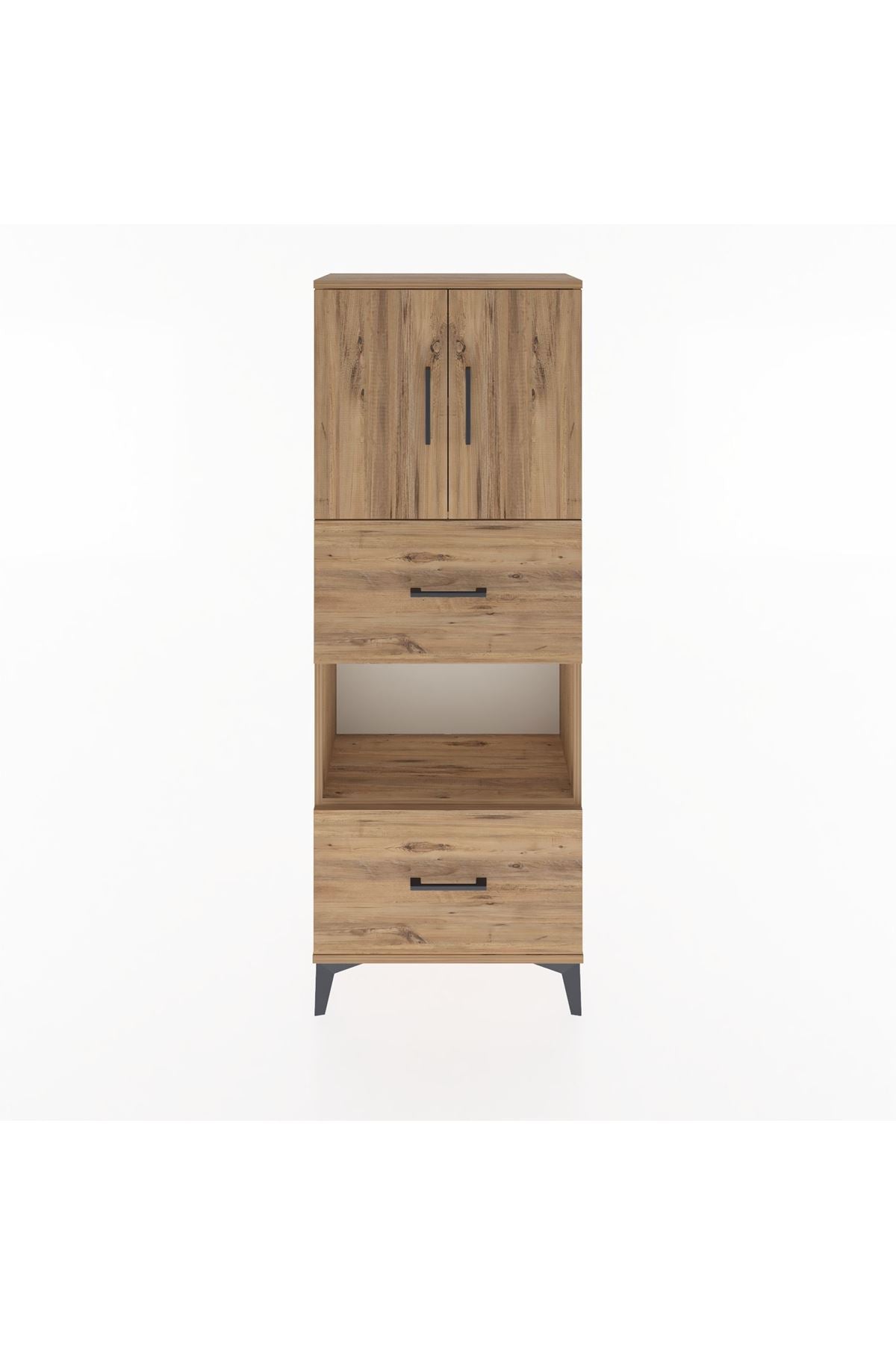 Arges Dolap 3 Raflı 2 Çekmeceli 2 Kapaklı 60x30x163 Çam-Çam