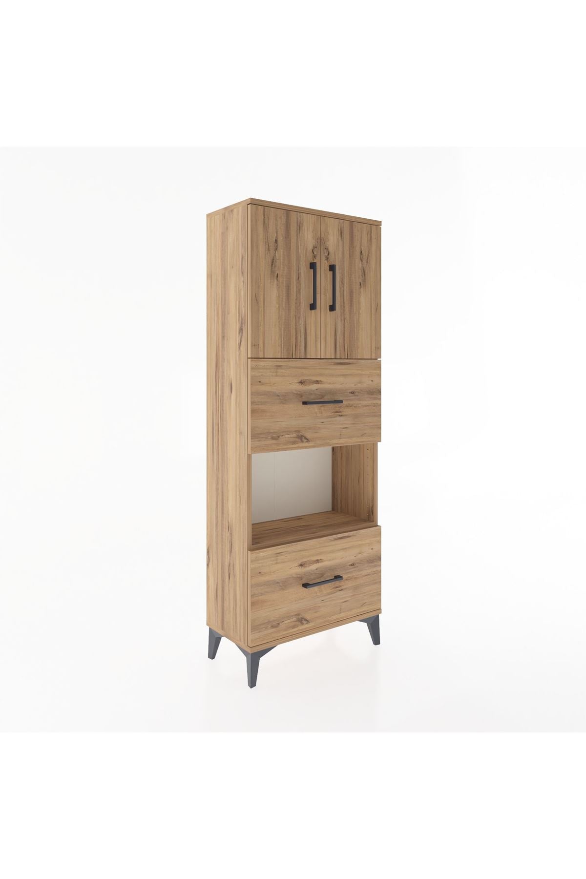 Arges Dolap 3 Raflı 2 Çekmeceli 2 Kapaklı 60x30x163 Çam-Çam