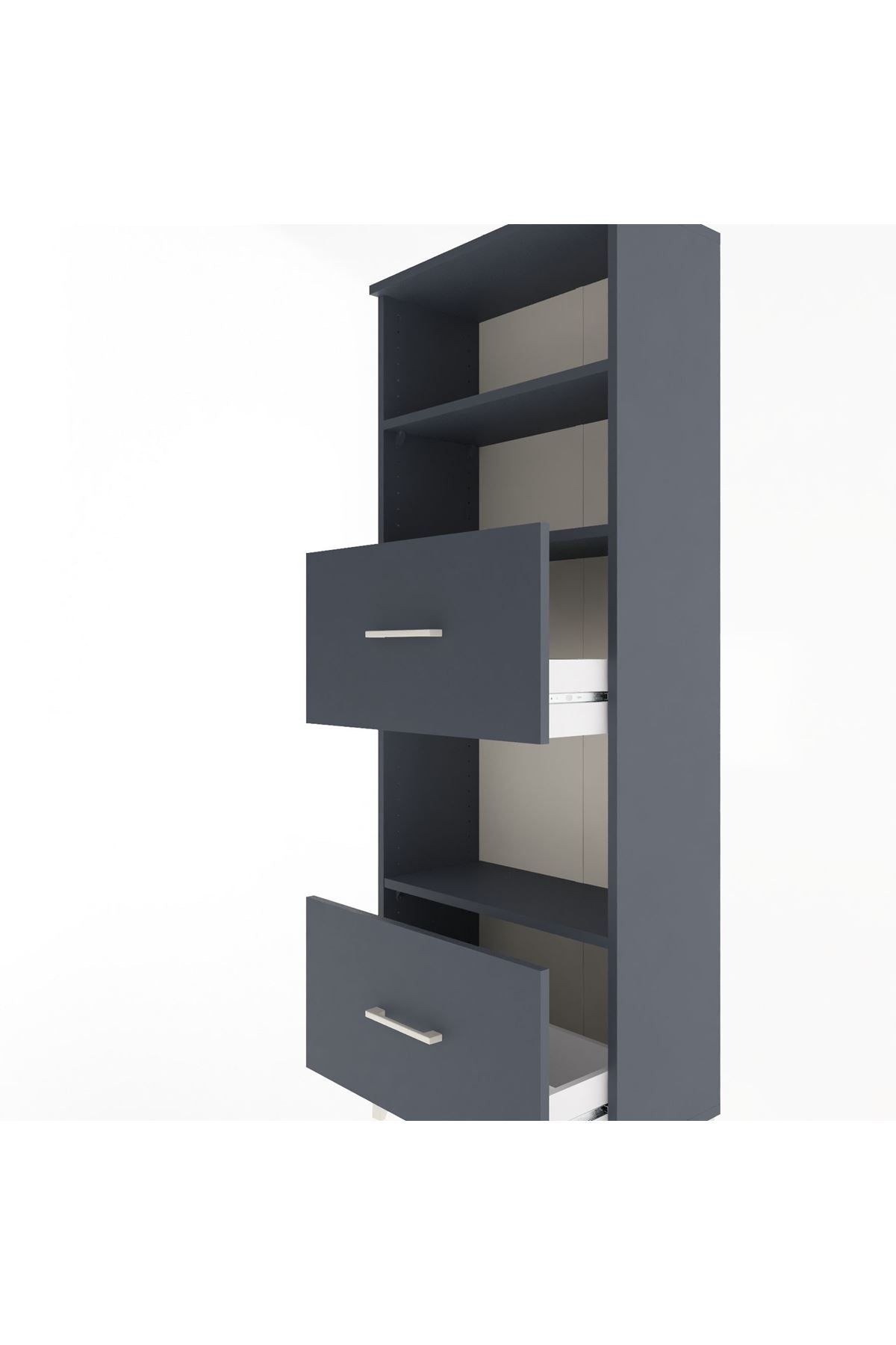 Arges Dolap 3 Raflı 2 Çekmeceli 60x30x163 Antrasit-Antrasit