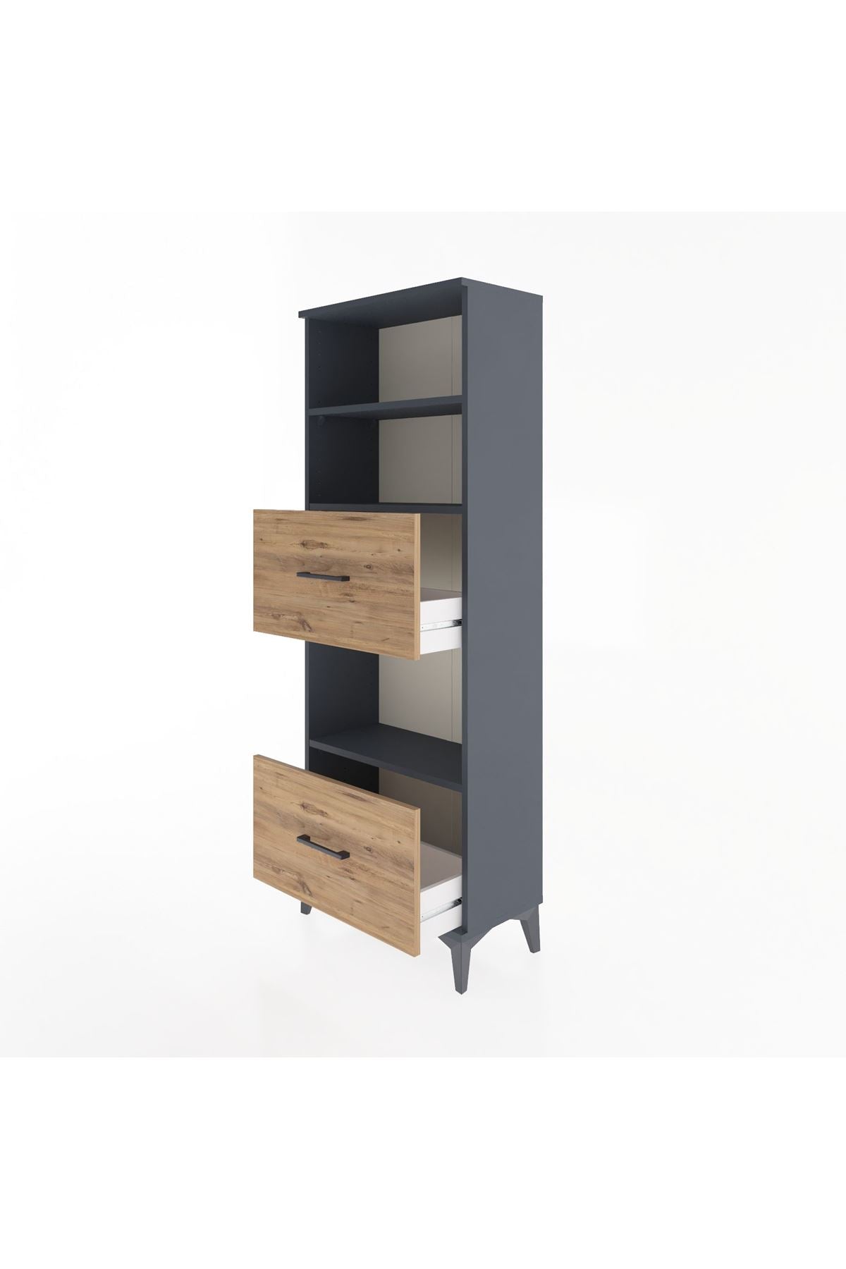 Arges Dolap 3 Raflı 2 Çekmeceli 60x30x163 Antrasit-Çam