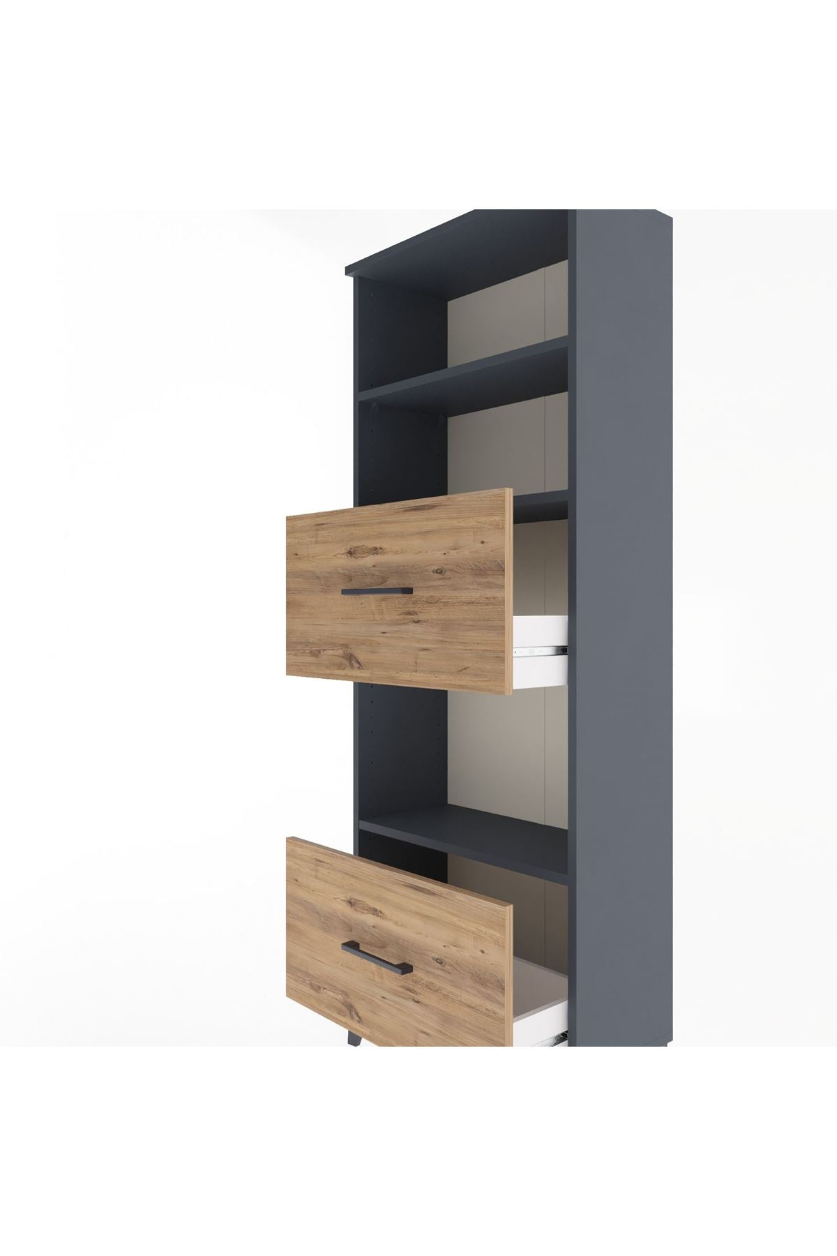 Arges Dolap 3 Raflı 2 Çekmeceli 60x30x163 Antrasit-Çam