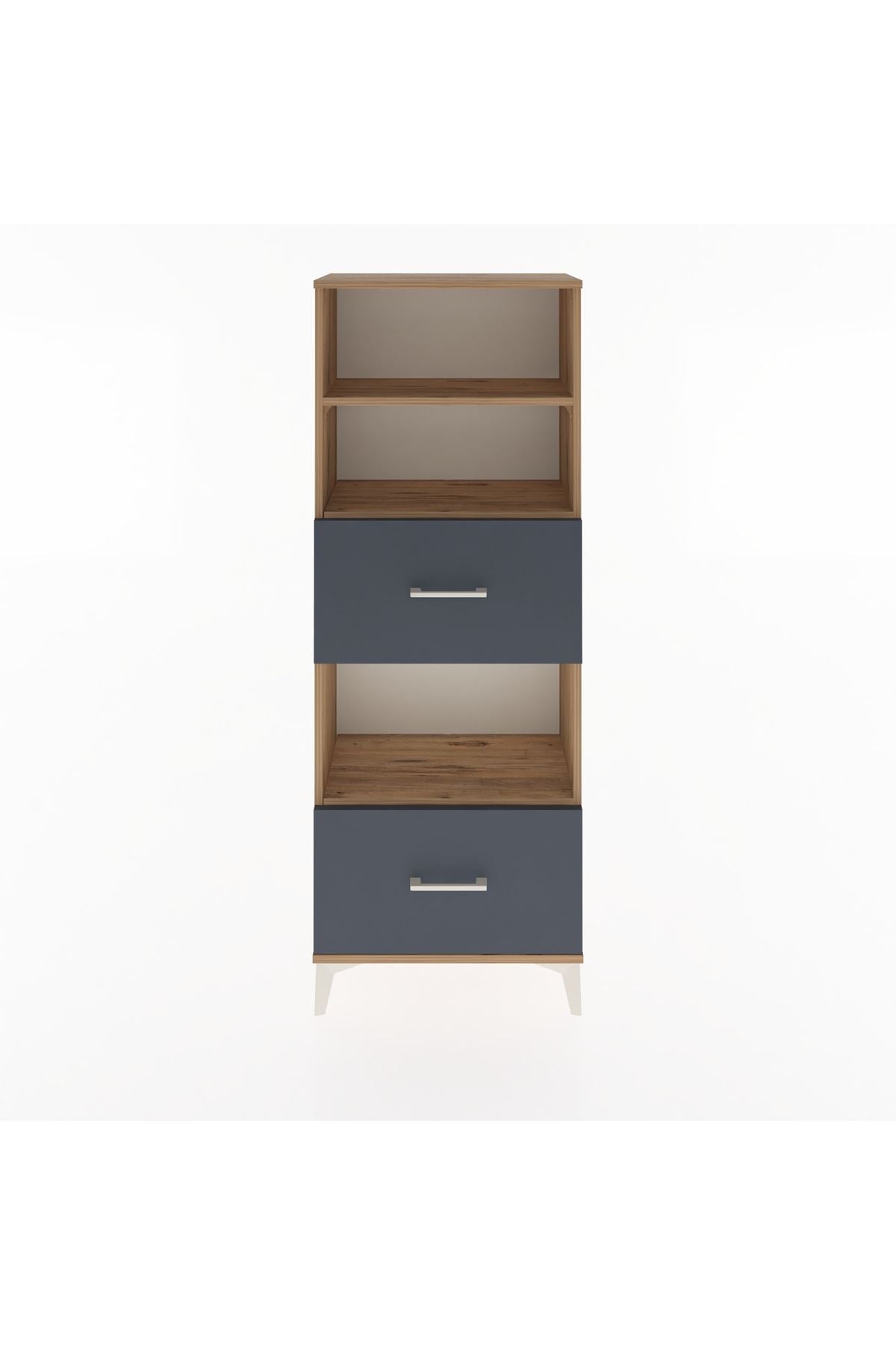 Arges Dolap 3 Raflı 2 Çekmeceli 60x30x163 Çam-Antrasit