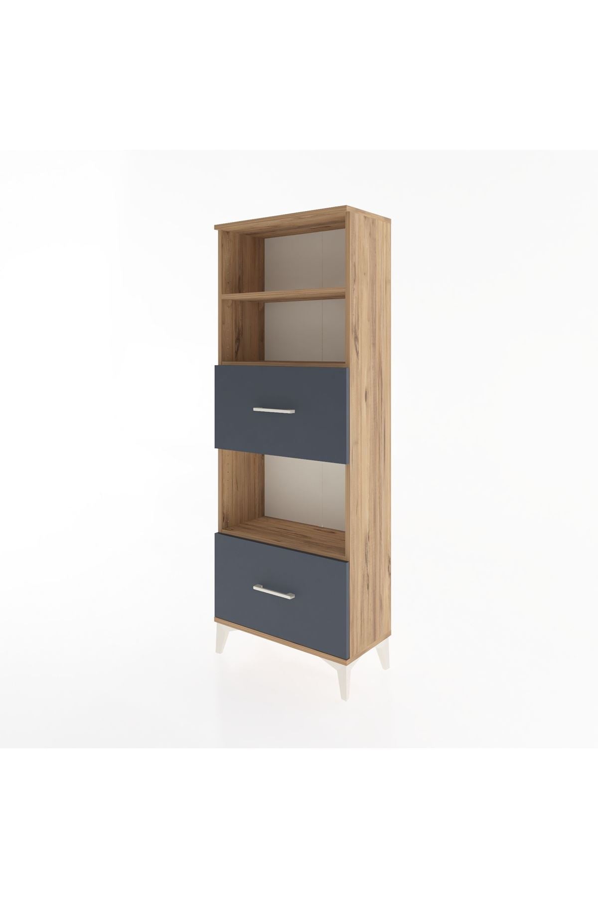 Arges Dolap 3 Raflı 2 Çekmeceli 60x30x163 Çam-Antrasit