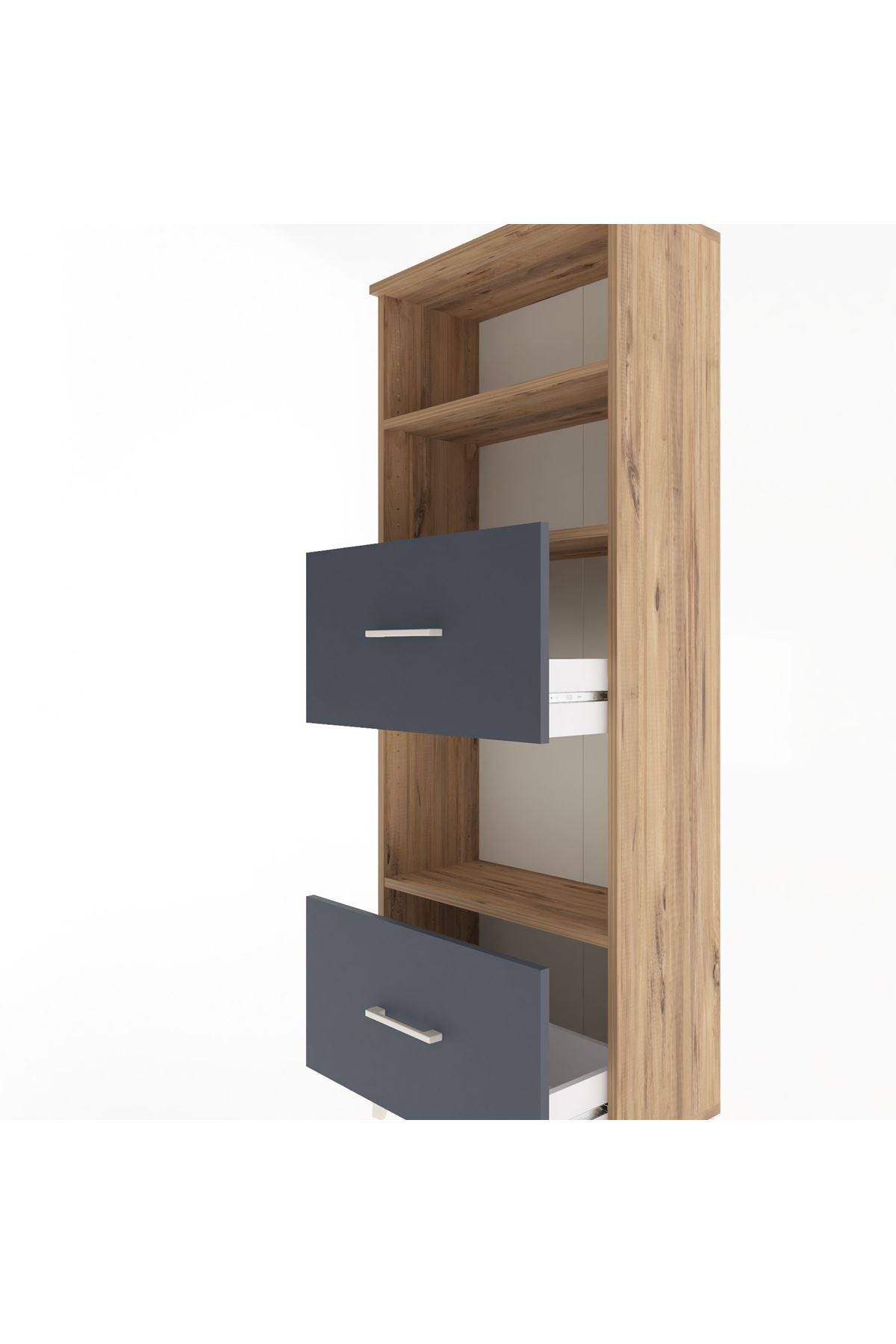 Arges Dolap 3 Raflı 2 Çekmeceli 60x30x163 Çam-Antrasit