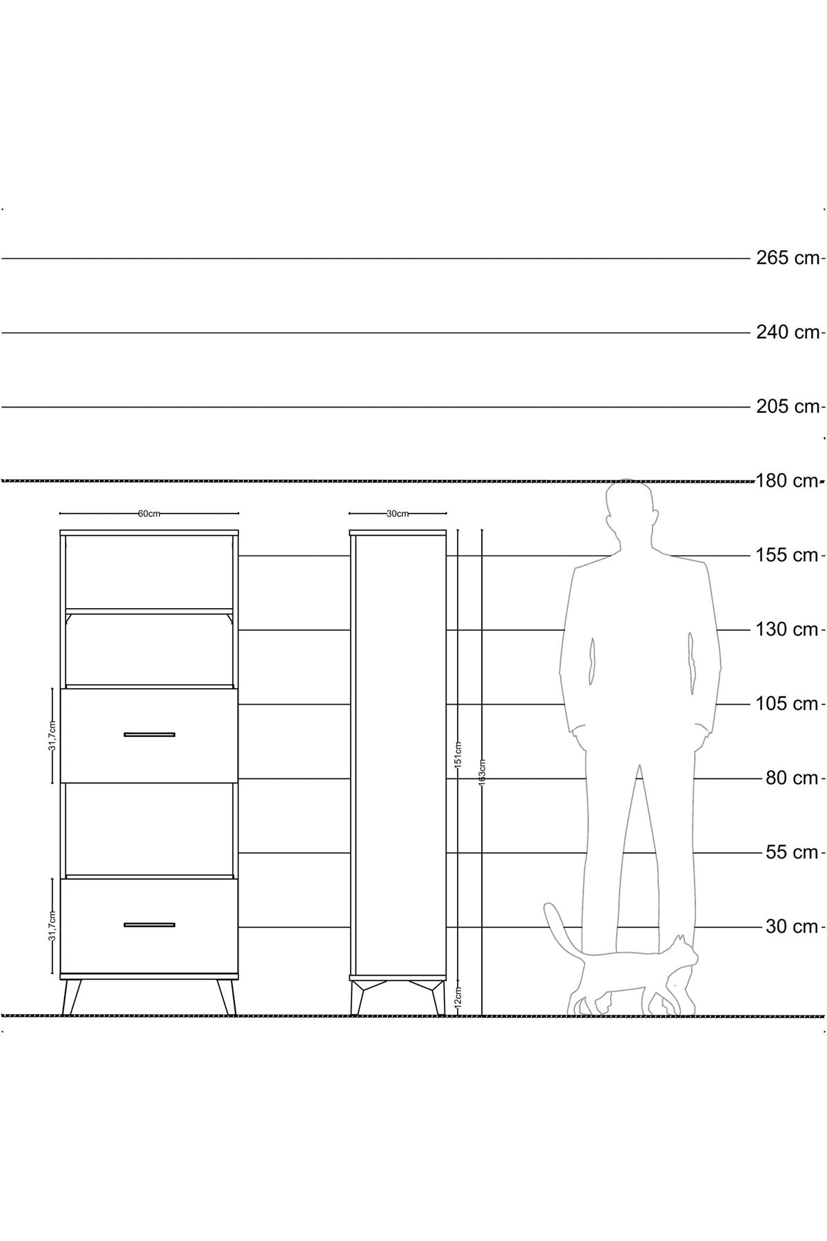 Arges Dolap 3 Raflı 2 Çekmeceli 60x30x163 Çam-Antrasit