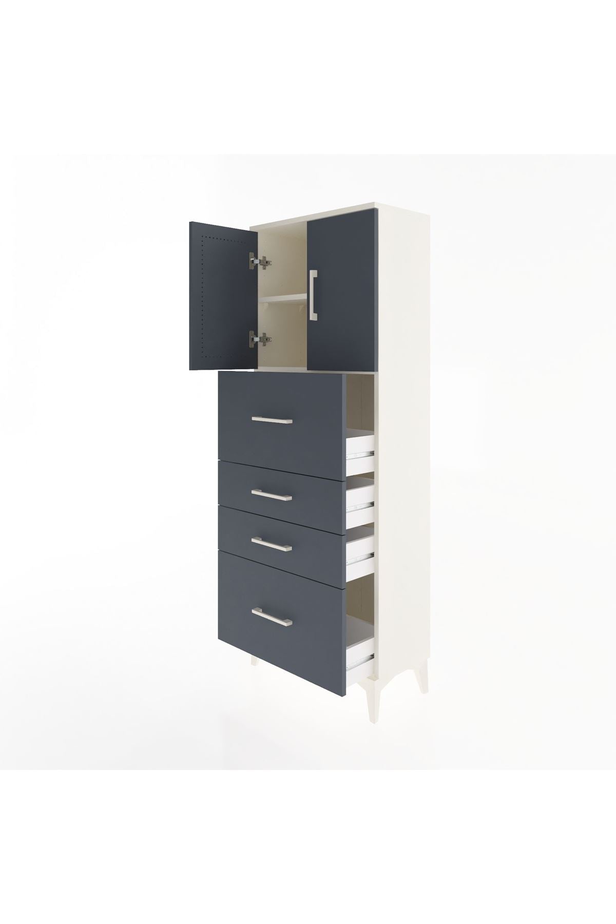 Arges Dolap 2 Raflı 4 Çekmeceli 2 Kapaklı 60x30x163 Aytaşı-Antrasit