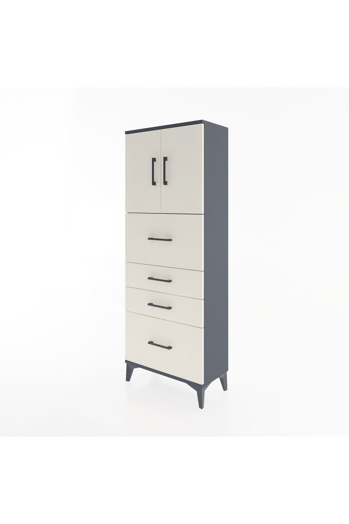 Arges Dolap 2 Raflı 4 Çekmeceli 2 Kapaklı 60x30x163 Antrasit-Aytaşı