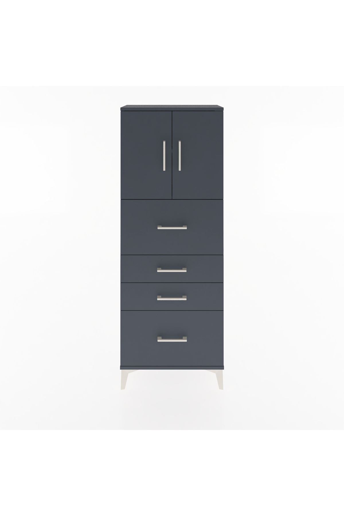 Arges Dolap 2 Raflı 4 Çekmeceli 2 Kapaklı 60x30x163 Antrasit-Antrasit