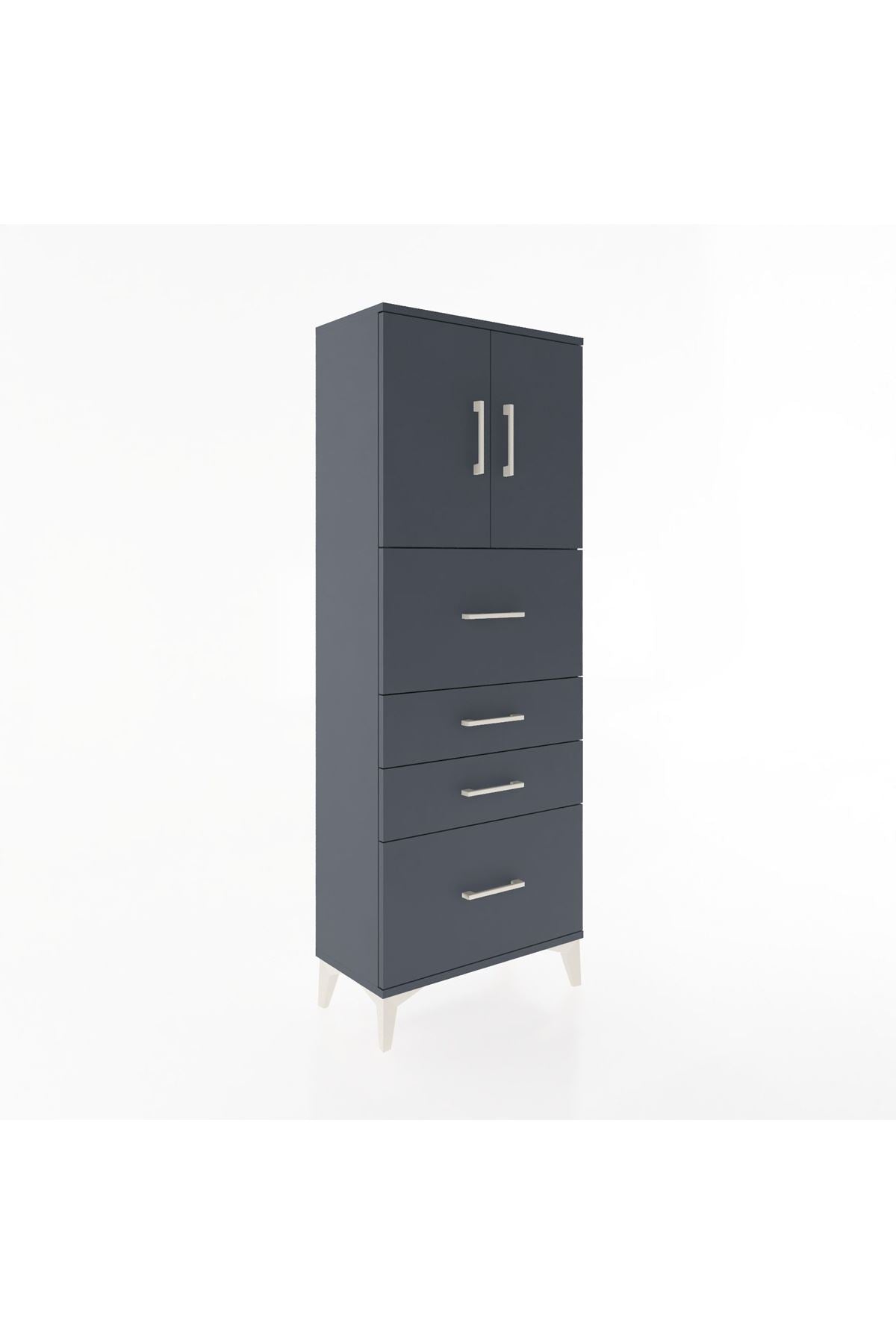 Arges Dolap 2 Raflı 4 Çekmeceli 2 Kapaklı 60x30x163 Antrasit-Antrasit