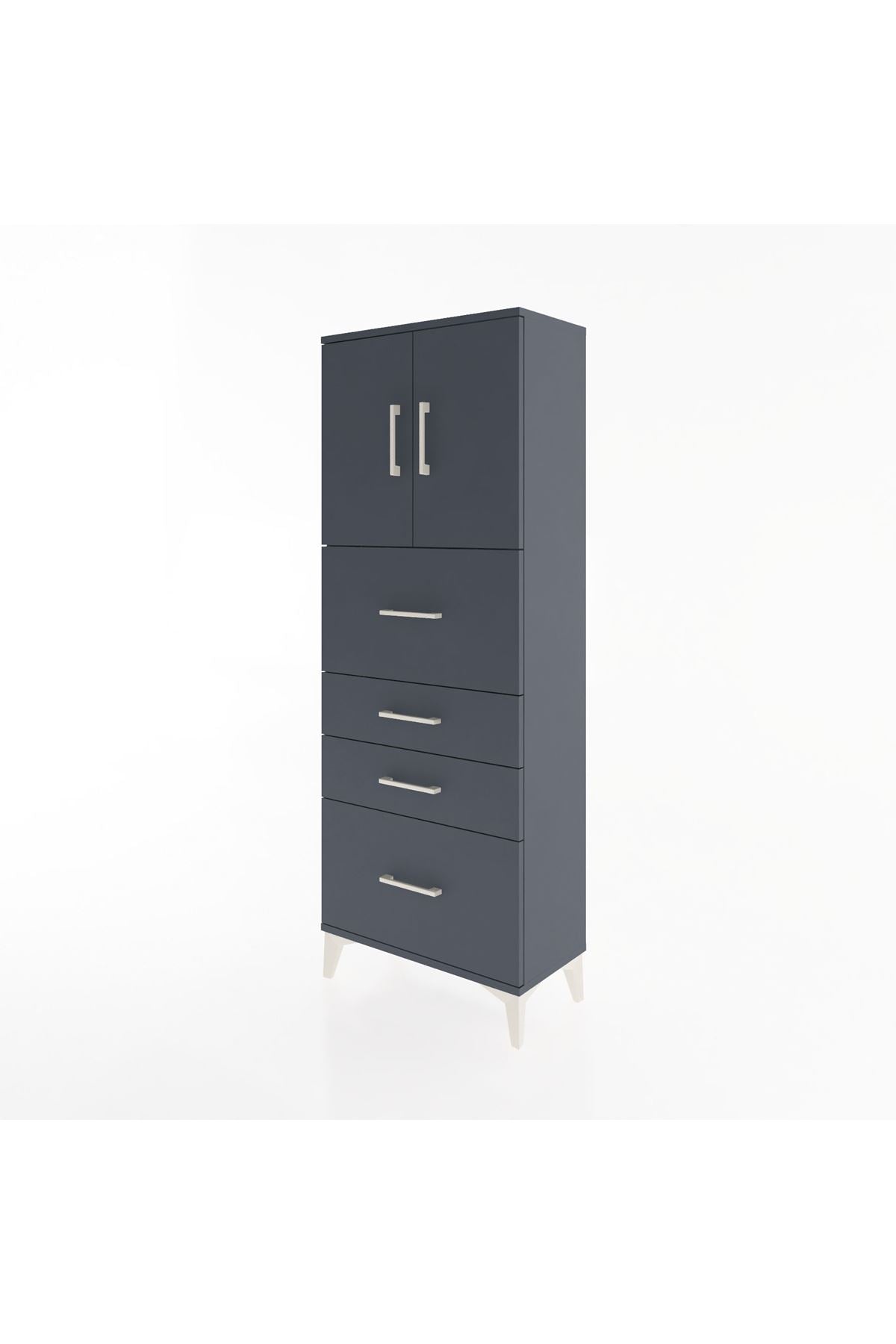 Arges Dolap 2 Raflı 4 Çekmeceli 2 Kapaklı 60x30x163 Antrasit-Antrasit