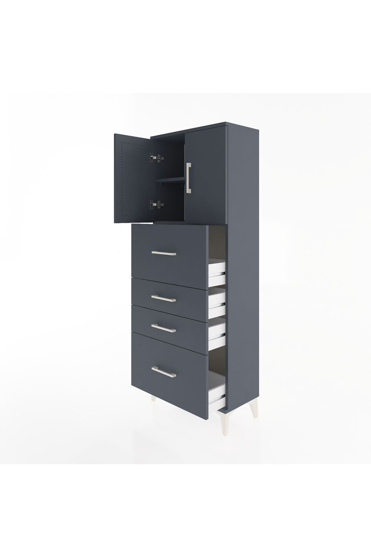 Arges Dolap 2 Raflı 4 Çekmeceli 2 Kapaklı 60x30x163 Antrasit-Antrasit