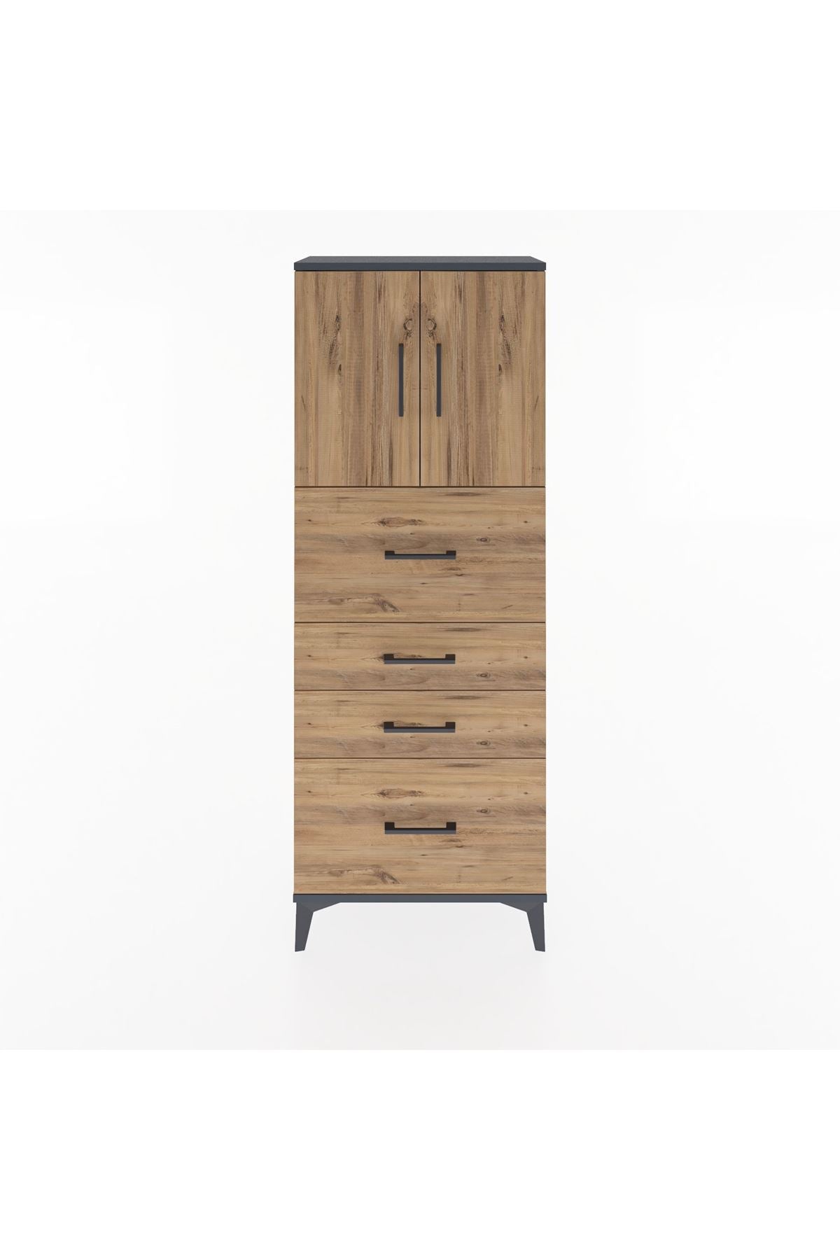 Arges Dolap 2 Raflı 4 Çekmeceli 2 Kapaklı 60x30x163 Antrasit-Çam