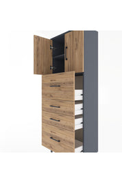 Arges Dolap 2 Raflı 4 Çekmeceli 2 Kapaklı 60x30x163 Antrasit-Çam