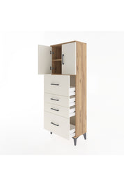 Arges Dolap 2 Raflı 4 Çekmeceli 2 Kapaklı 60x30x163 Çam-Aytaşı