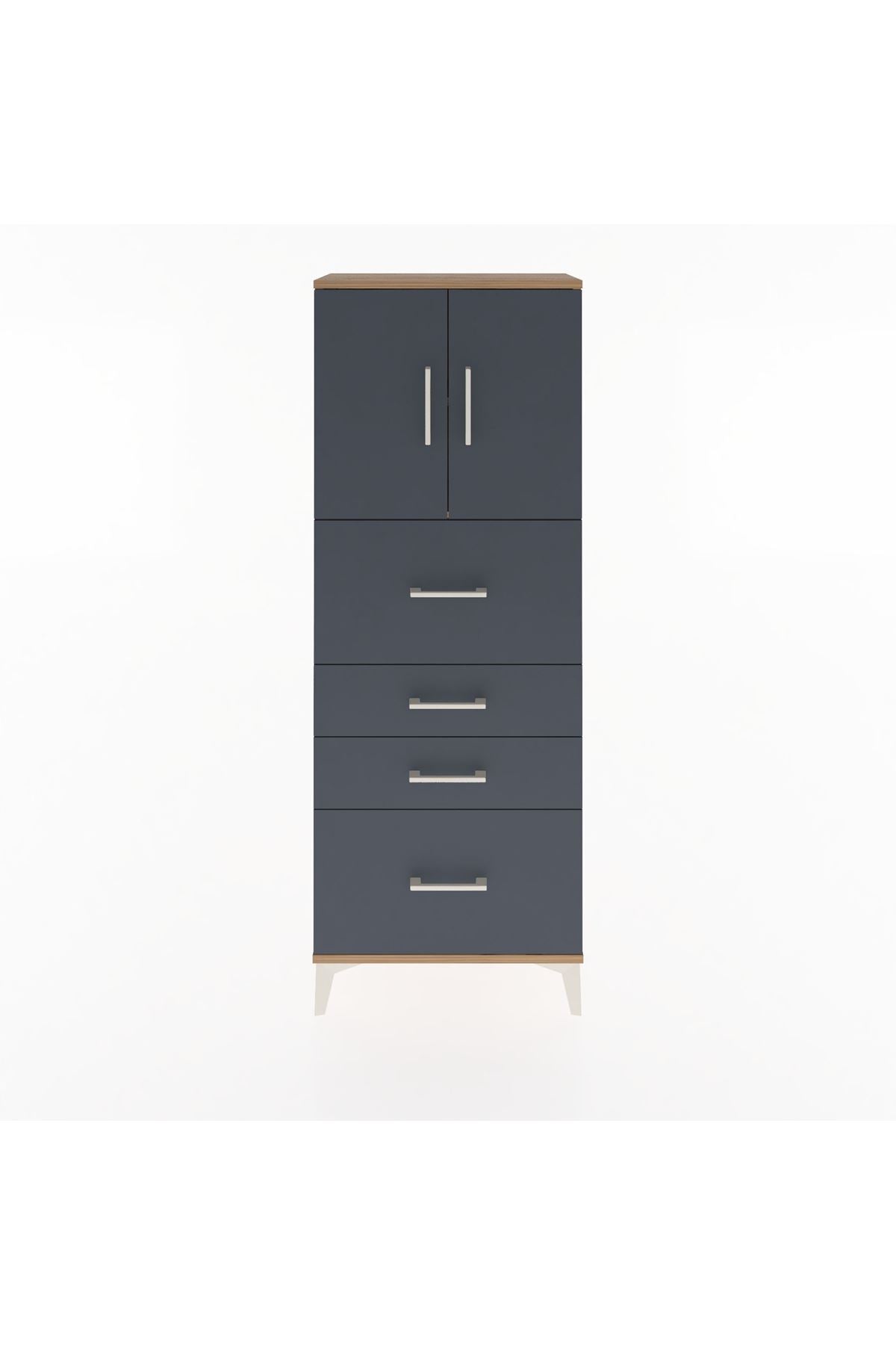 Arges Dolap 2 Raflı 4 Çekmeceli 2 Kapaklı 60x30x163 Çam-Antrasit