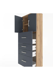 Arges Dolap 2 Raflı 4 Çekmeceli 2 Kapaklı 60x30x163 Çam-Antrasit