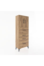 Arges Dolap 2 Raflı 4 Çekmeceli 2 Kapaklı 60x30x163 Çam-Çam