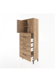 Arges Dolap 2 Raflı 4 Çekmeceli 2 Kapaklı 60x30x163 Çam-Çam