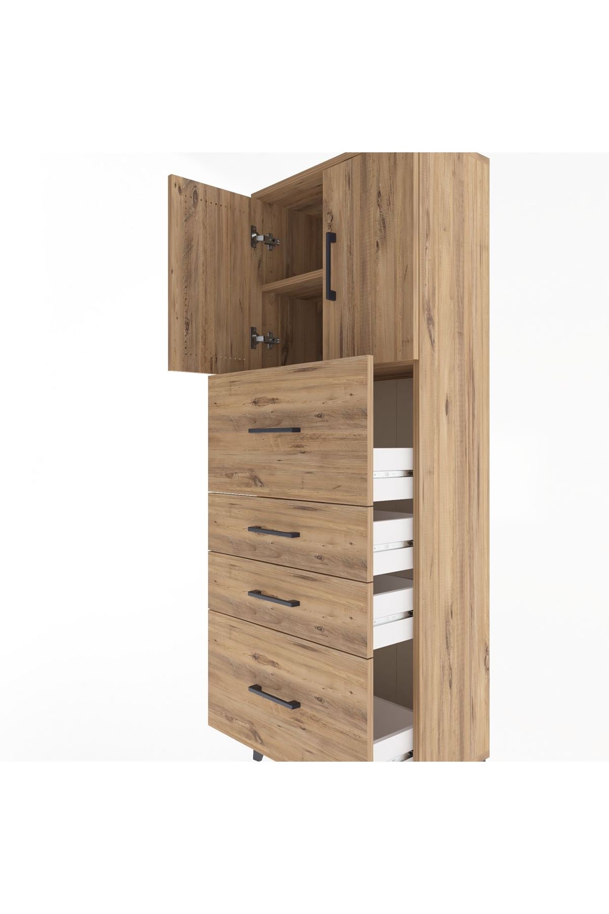 Arges Dolap 2 Raflı 4 Çekmeceli 2 Kapaklı 60x30x163 Çam-Çam