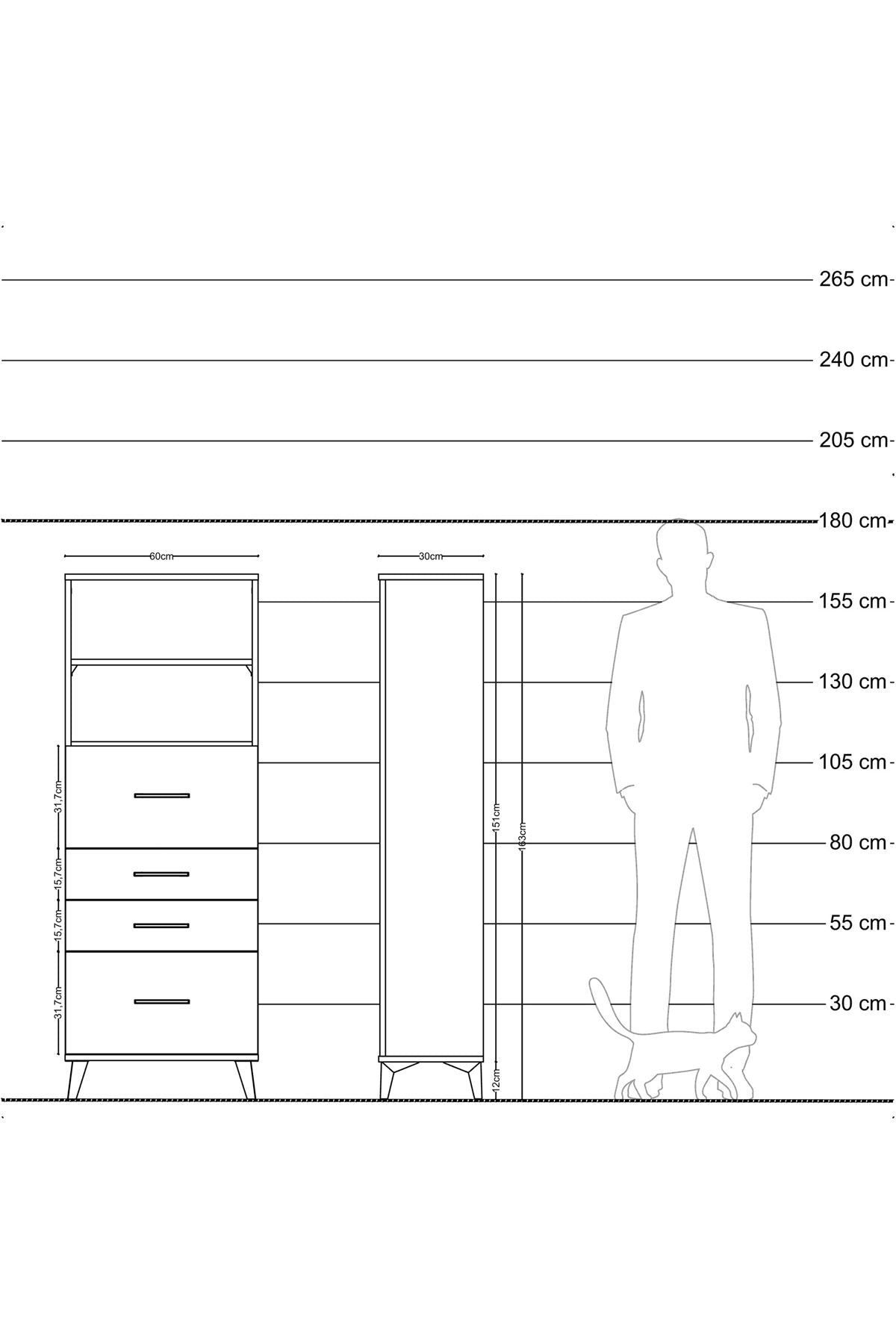 Arges Dolap 2 Raflı 4 Çekmeceli 60x30x163 Aytaşı-Çam