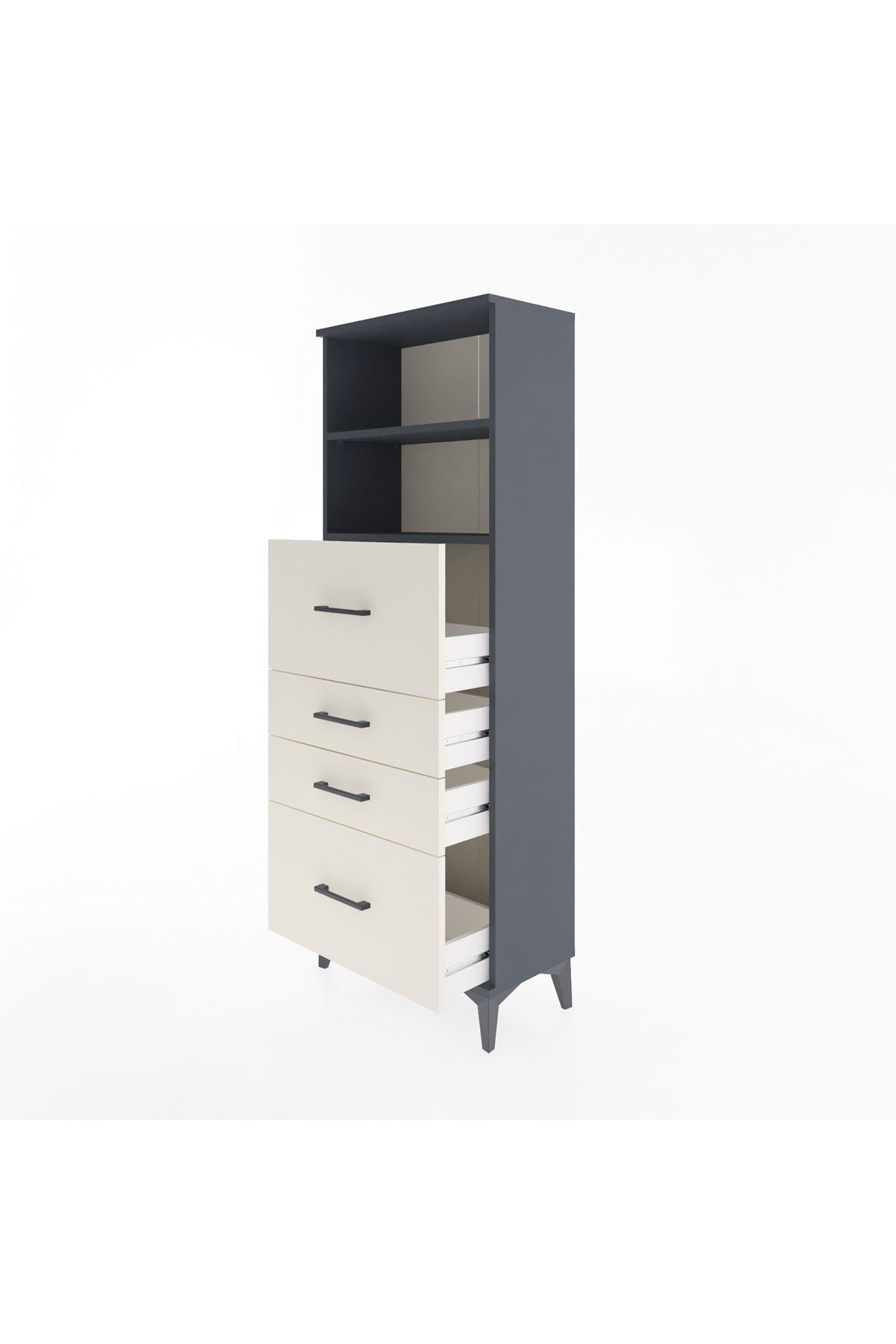 Arges Dolap 2 Raflı 4 Çekmeceli 60x30x163 Antrasit-Aytaşı
