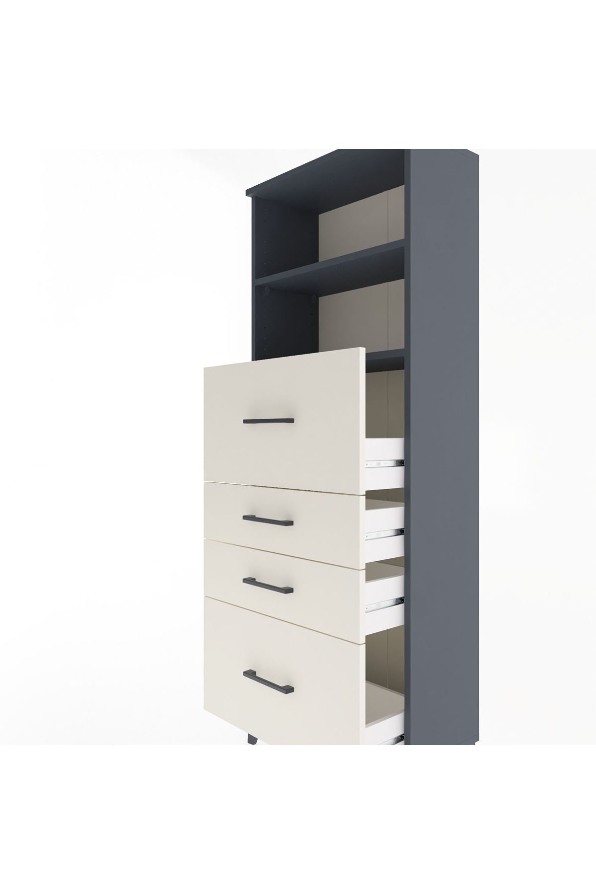 Arges Dolap 2 Raflı 4 Çekmeceli 60x30x163 Antrasit-Aytaşı