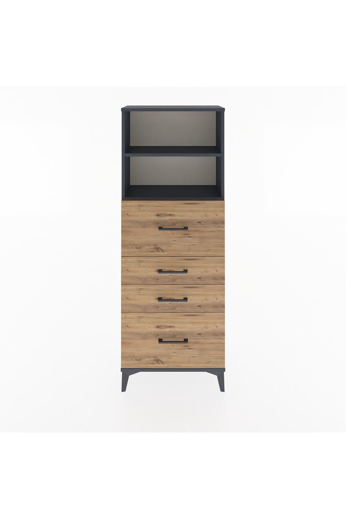 Arges Dolap 2 Raflı 4 Çekmeceli 60x30x163 Antrasit-Çam