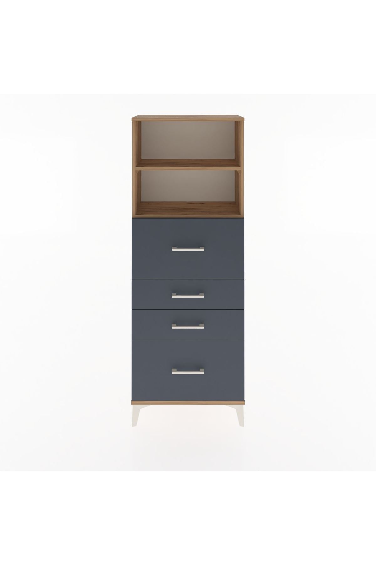 Arges Dolap 2 Raflı 4 Çekmeceli 60x30x163 Çam-Antrasit