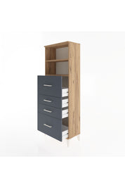 Arges Dolap 2 Raflı 4 Çekmeceli 60x30x163 Çam-Antrasit