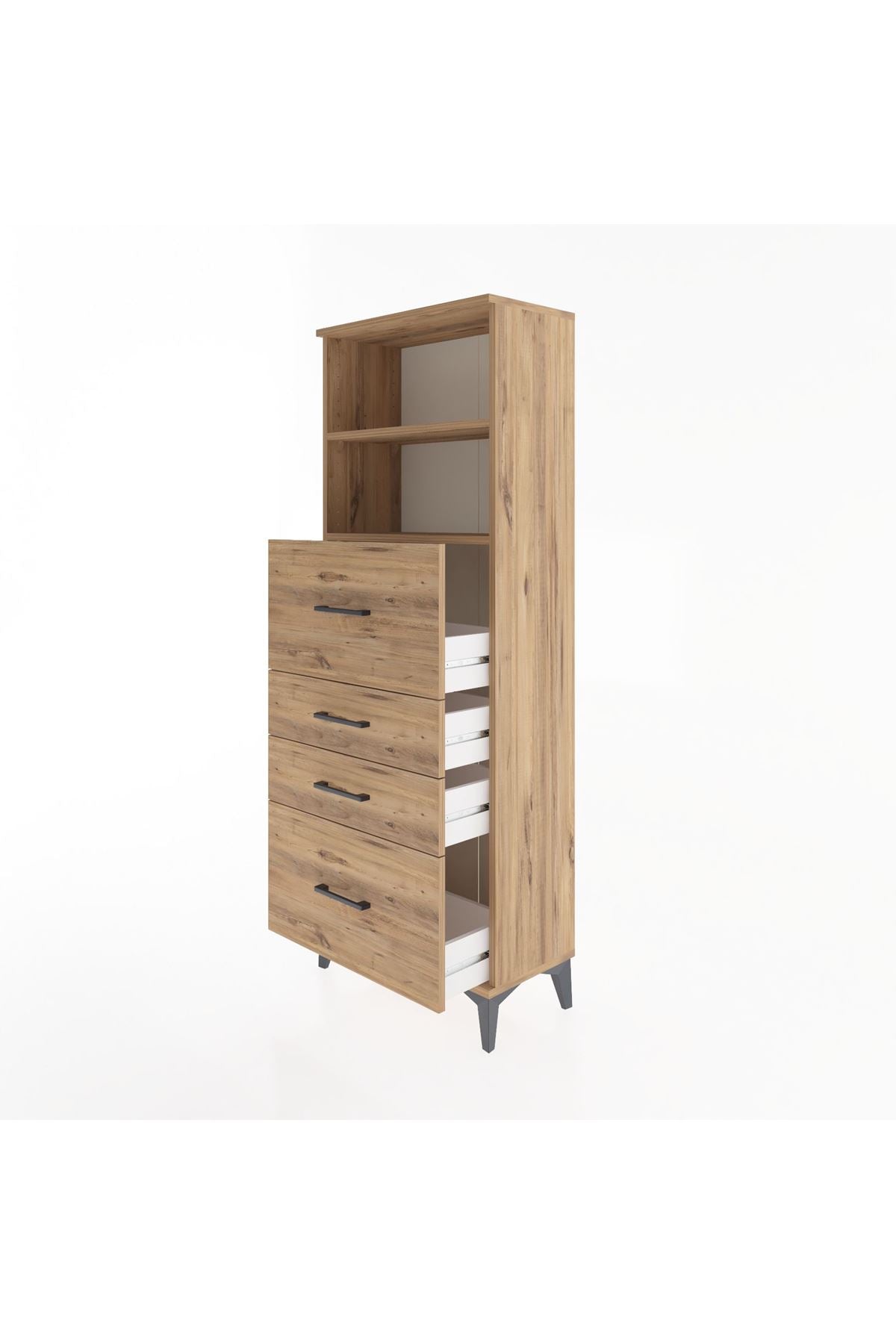 Arges Dolap 2 Raflı 4 Çekmeceli 60x30x163 Çam-Çam