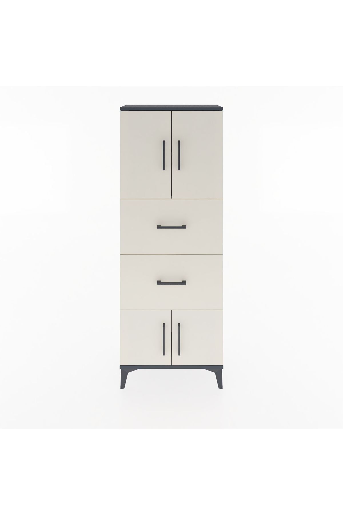 Arges Dolap 2 Raflı 2 Çekmeceli 4 Kapaklı 60x30x163 Antrasit-Aytaşı