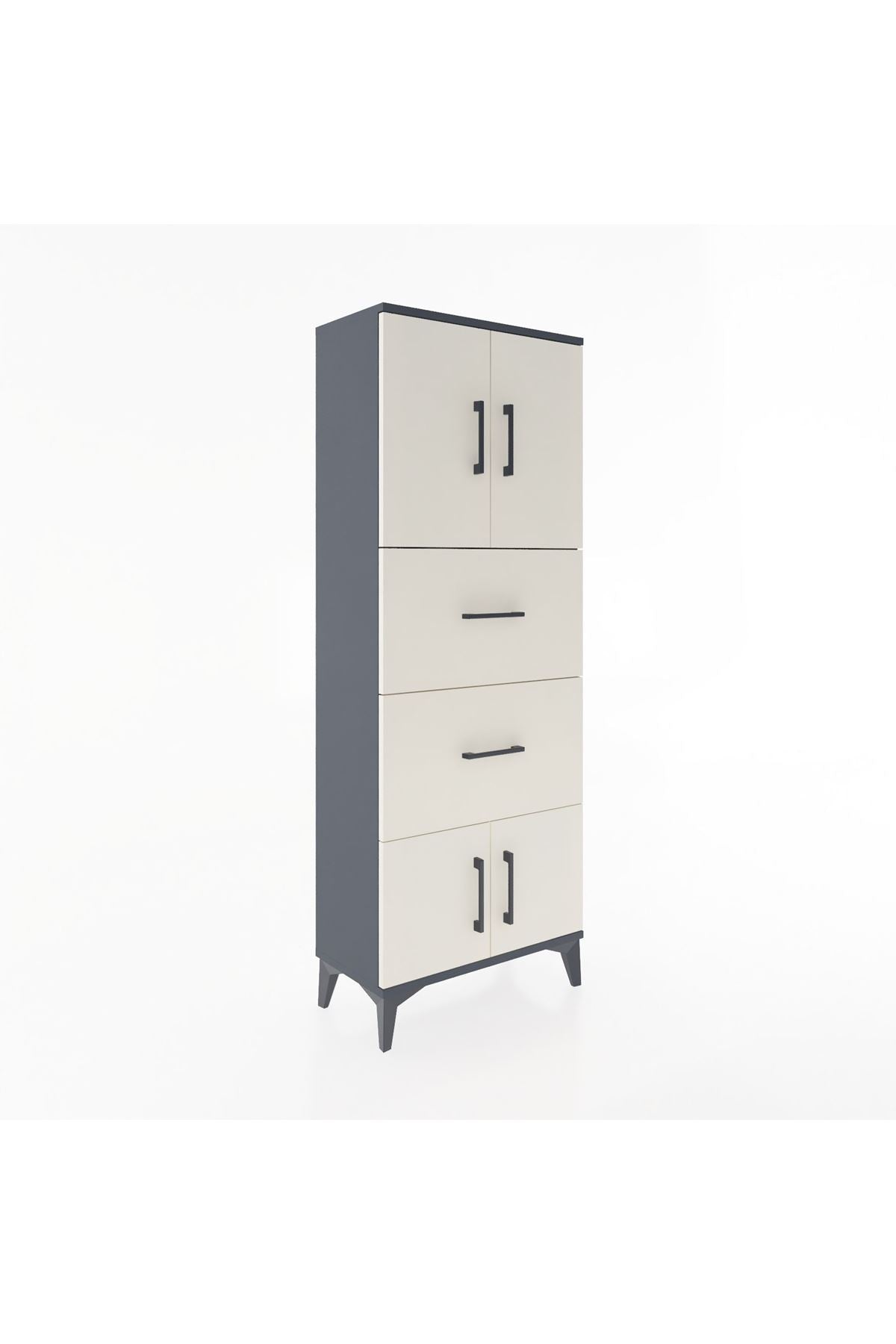 Arges Dolap 2 Raflı 2 Çekmeceli 4 Kapaklı 60x30x163 Antrasit-Aytaşı
