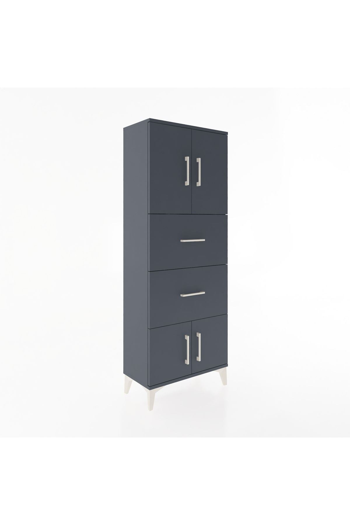 Arges Dolap 2 Raflı 2 Çekmeceli 4 Kapaklı 60x30x163 Antrasit-Antrasit