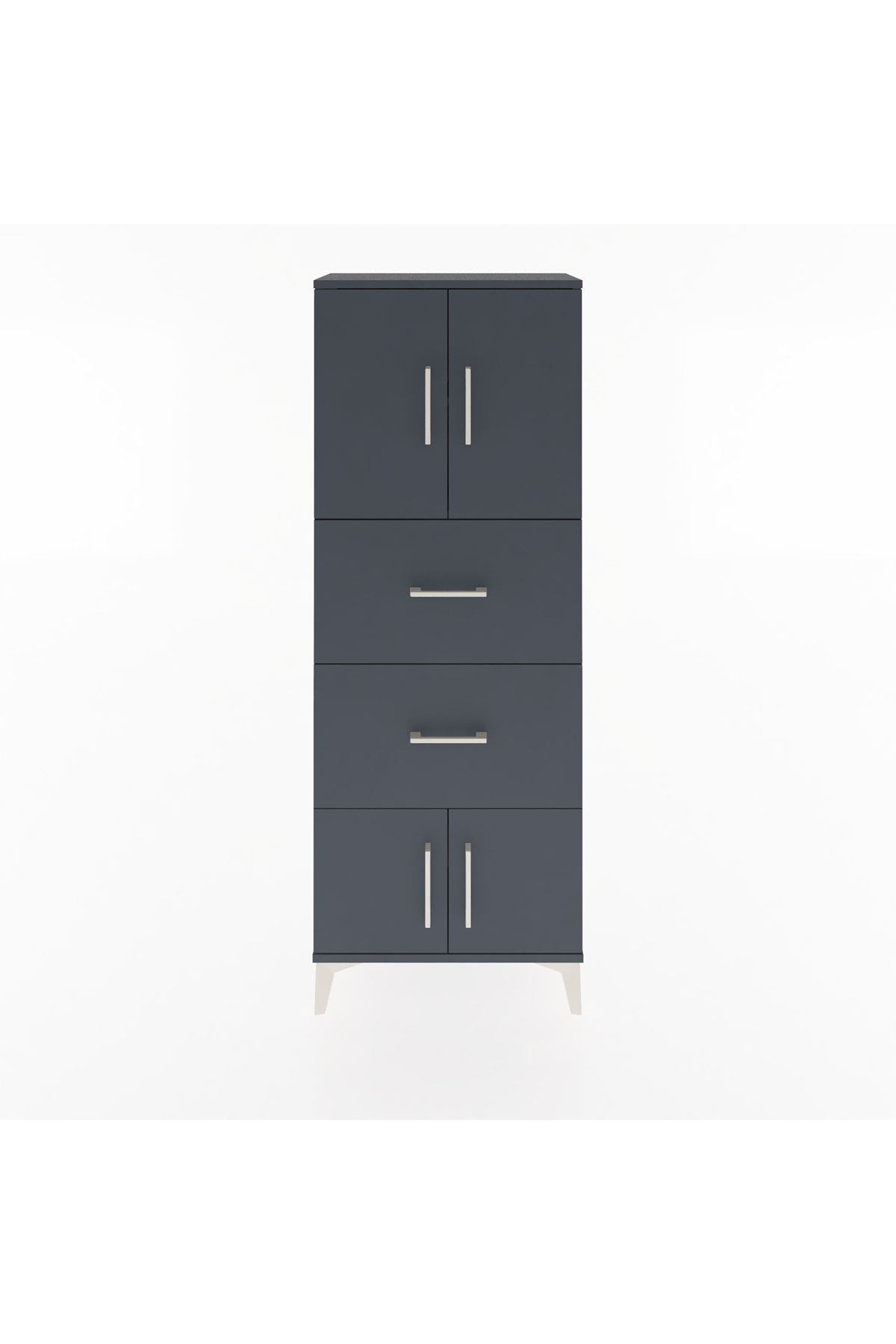 Arges Dolap 2 Raflı 2 Çekmeceli 4 Kapaklı 60x30x163 Antrasit-Antrasit