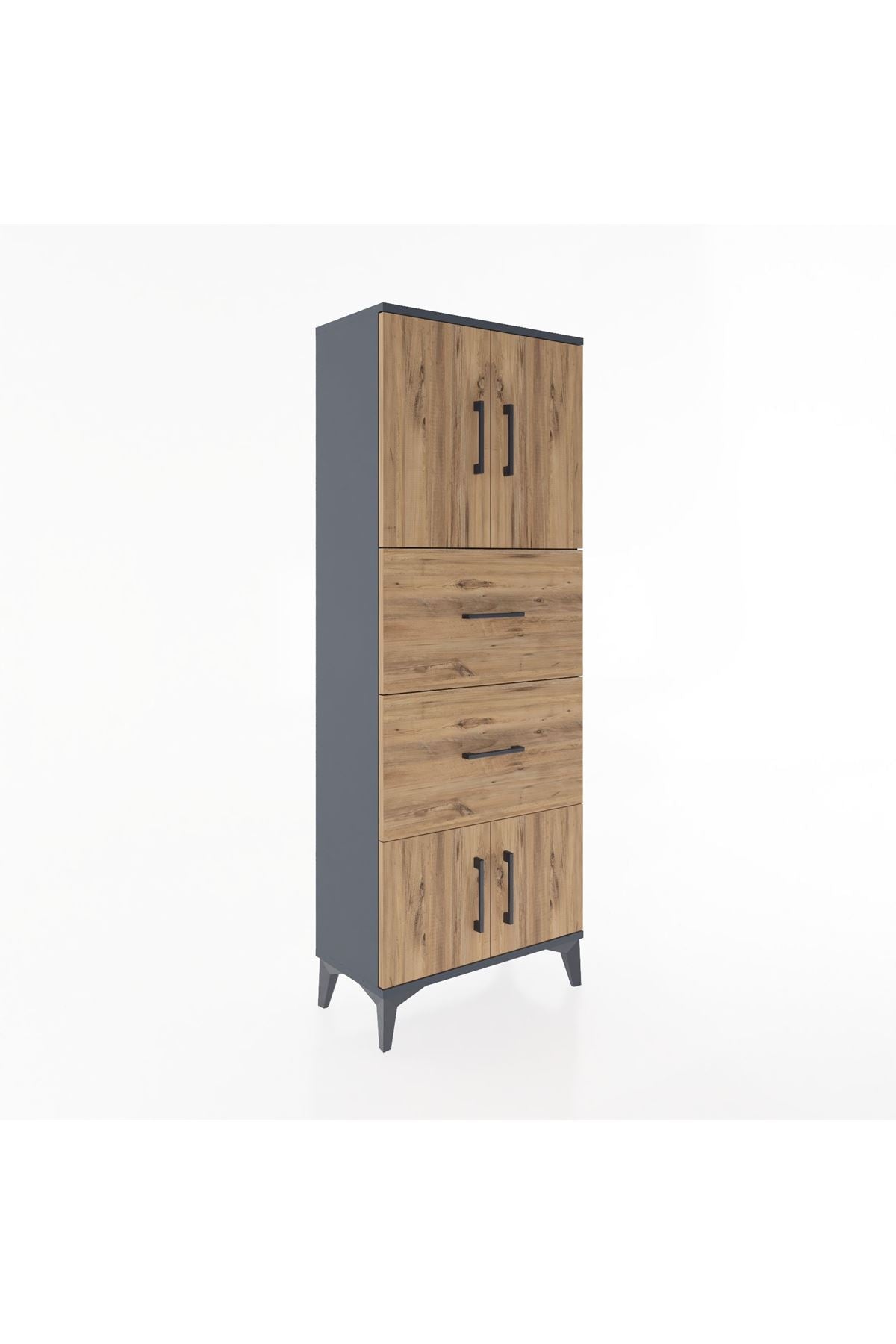 Arges Dolap 2 Raflı 2 Çekmeceli 4 Kapaklı 60x30x163 Antrasit-Çam