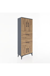 Arges Dolap 2 Raflı 2 Çekmeceli 4 Kapaklı 60x30x163 Antrasit-Çam