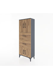 Arges Dolap 2 Raflı 2 Çekmeceli 4 Kapaklı 60x30x163 Antrasit-Çam