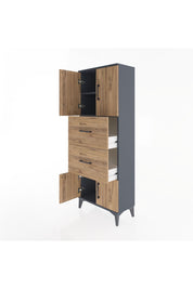 Arges Dolap 2 Raflı 2 Çekmeceli 4 Kapaklı 60x30x163 Antrasit-Çam