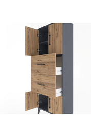 Arges Dolap 2 Raflı 2 Çekmeceli 4 Kapaklı 60x30x163 Antrasit-Çam