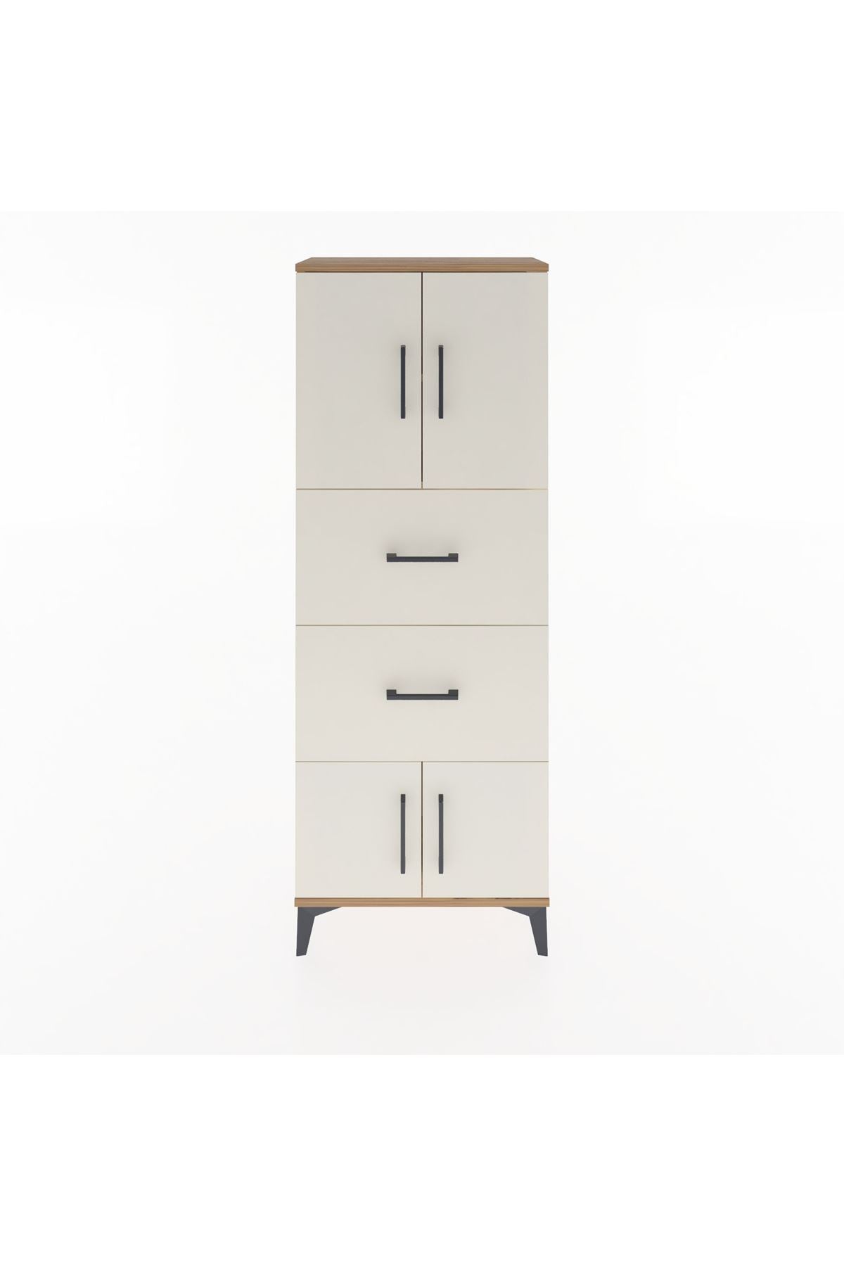 Arges Dolap 2 Raflı 2 Çekmeceli 4 Kapaklı 60x30x163 Çam-Aytaşı