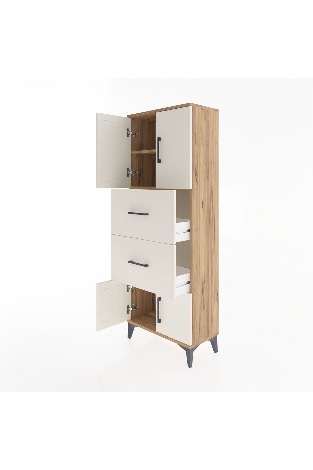 Arges Dolap 2 Raflı 2 Çekmeceli 4 Kapaklı 60x30x163 Çam-Aytaşı