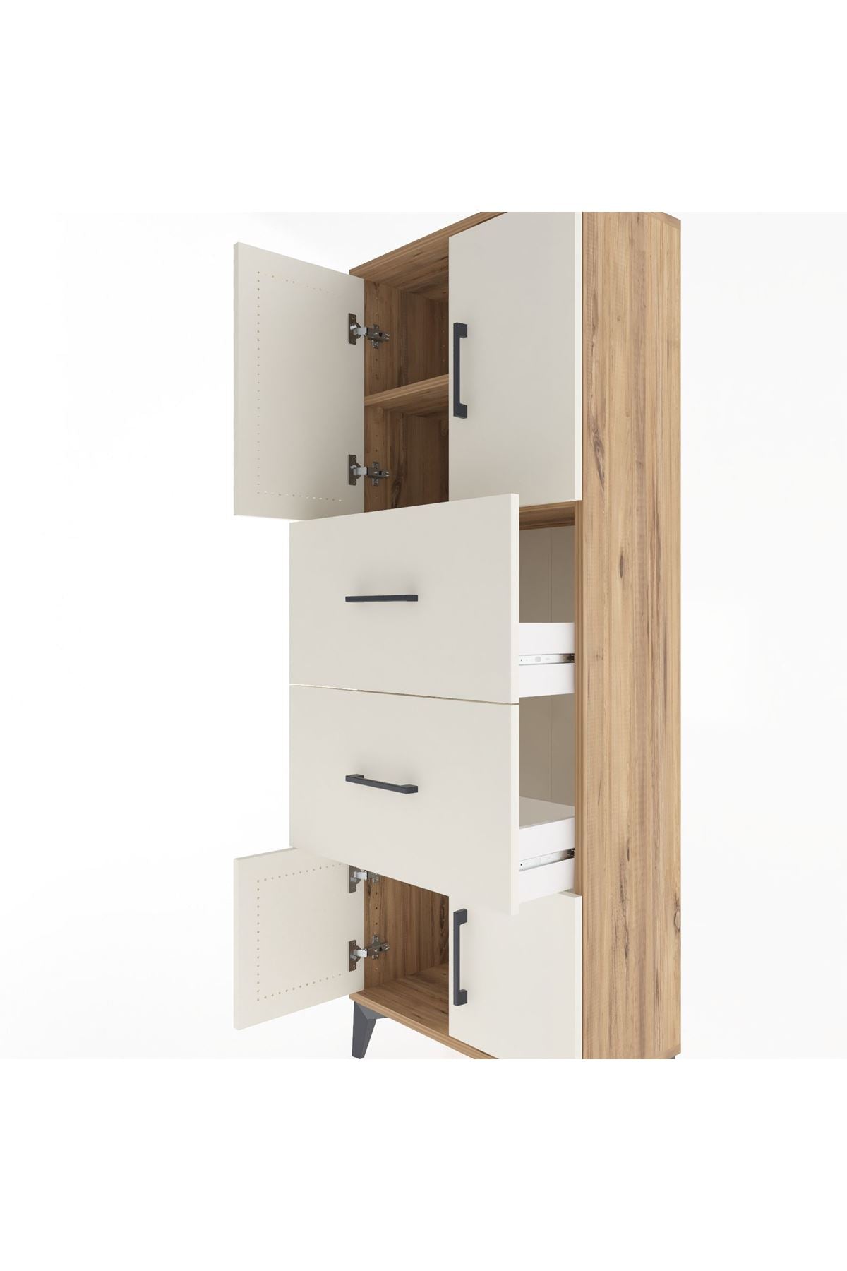 Arges Dolap 2 Raflı 2 Çekmeceli 4 Kapaklı 60x30x163 Çam-Aytaşı