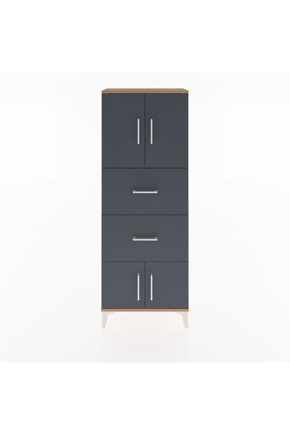 Arges Dolap 2 Raflı 2 Çekmeceli 4 Kapaklı 60x30x163 Çam-Antrasit